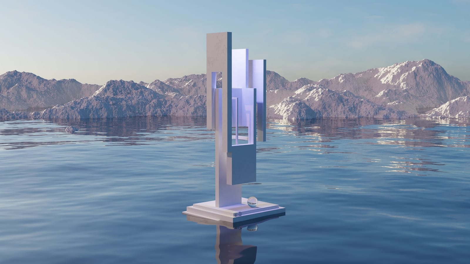 a computer generated image of a computer tower in the water